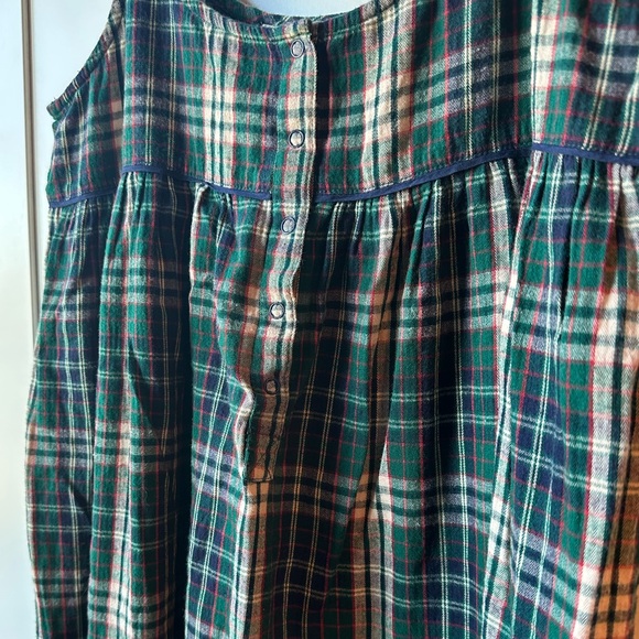 THE GREAT. The Ruffle Tank Pajama Dress in Dark Green Flannel Plaid - Picture 5 of 6